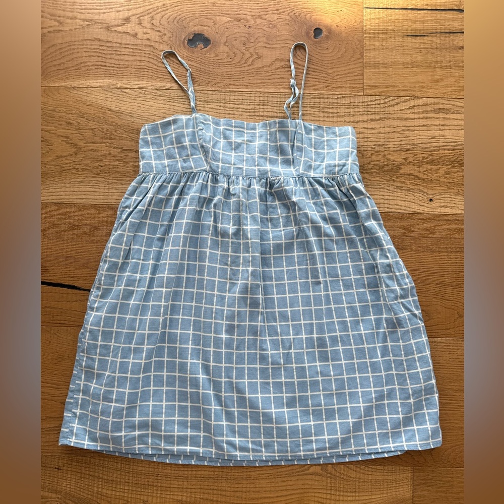 Urban Outfitters Light Blue Grid Babydoll Mini Dress size. M